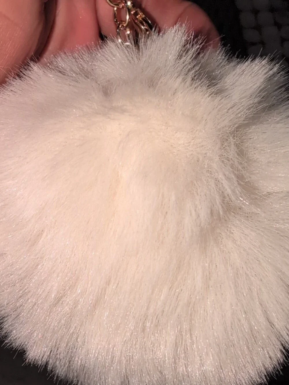 Plush Cream Fur Pom Pom Keychain with Gold Hardware